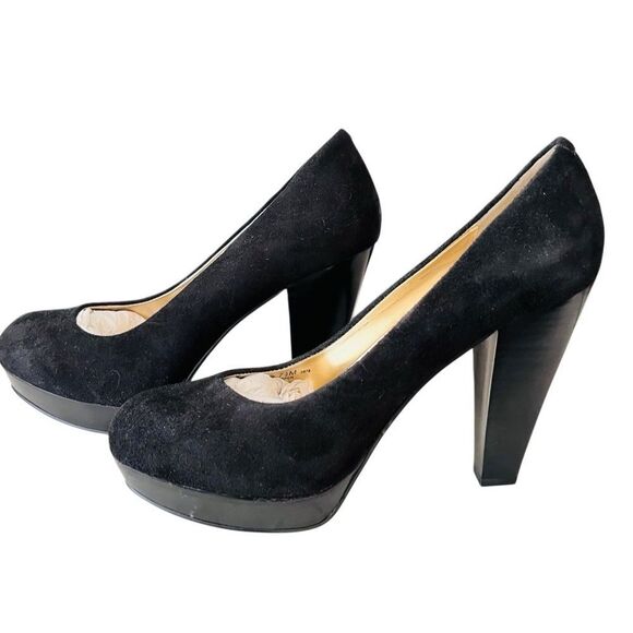 NWOT Chinese Laundry Black Suede Keep Up Platform Chunky Heel Pumps size 7.5. - Picture 5 of 8